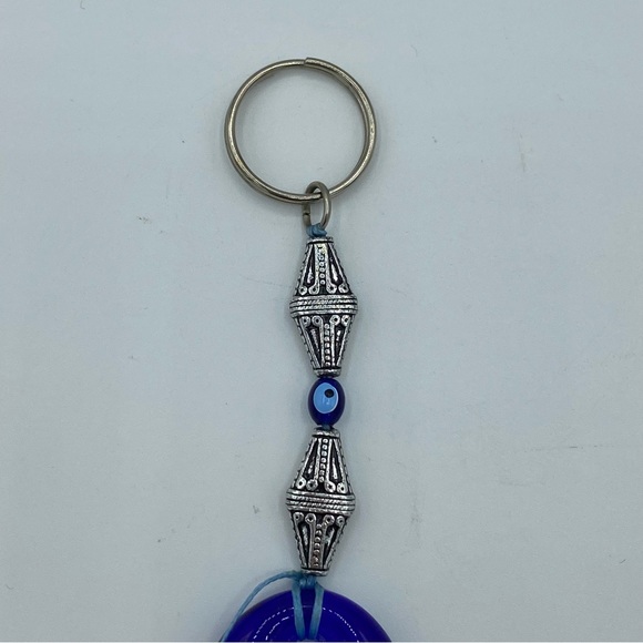 Turkish Turkey Glass Evil Eye Blue & Silver Keychain - Picture 2 of 6